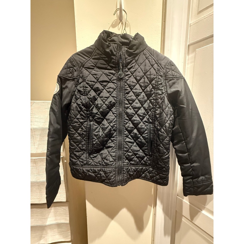 US Polo Assn Womens Black Quilted Puffer Jacket Full Zip Crest Patch Size M